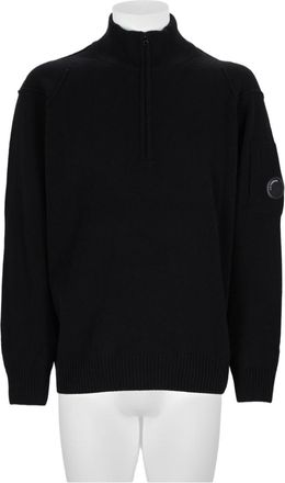 C.P. Company Black Half-Zip Ribbed Wool-Blend Sweater