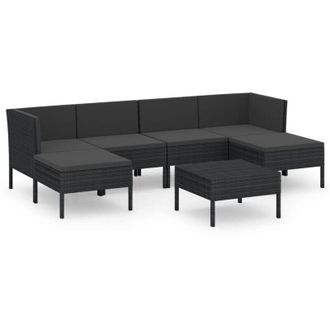 vidaXL 7 Pcs Garden Lounge Set Con Vime Pe Negro