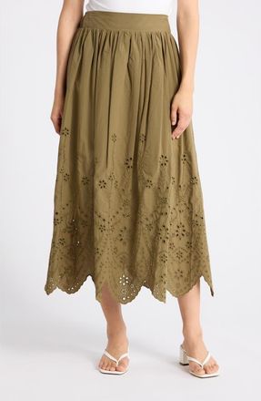 T Tahari Embroidered Eyelet Cotton Skirt in Martini Olive at Nordstrom Rack, Size X-Small