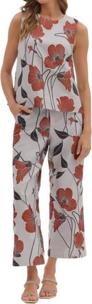 Entro Floral Jacquard Pant In Silver Multi