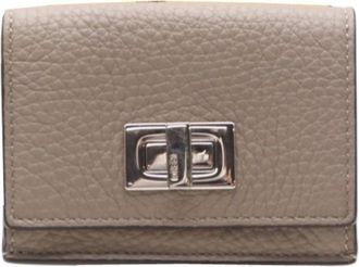 Fendi Silver Grayish Leather Wallet (Tri-Fold) (Pre-Owned)