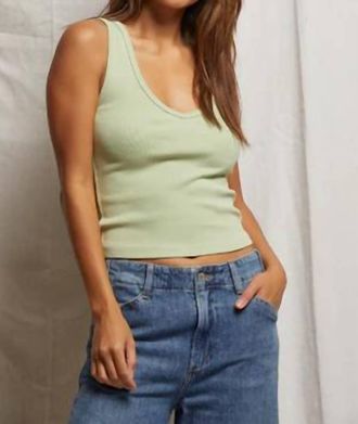 perfectwhitetee Maria Ribbed Cotton V-Neck Tank Top In Pistachio