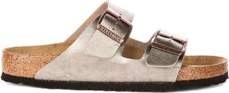 Birkenstock Sliders, female, Gray, 8 UK, Metallic Leather Sandals for Women