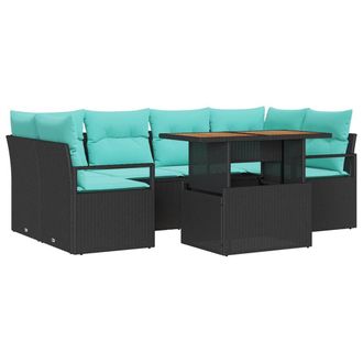 vidaXL Conjunto De Sof&aacute; De Jard&iacute;n Con Coj&iacute;n 7 Pcs Negro Y Azul Vidaxl