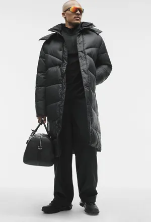 Alo | Gold Rush Puffer Trench Jacket in Black, Size: Medium