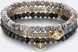 Sydney Evan Set of 3 14kt gold beaded bracelets with gemstones