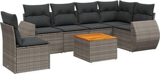 vidaXL Vidaxl - Set De Sof&aacute;s De Jard&iacute;n 7 Piezas Con Cojines Rat&aacute;n Pe Gris