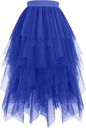 Generic Womens Tulle Skirt High Waist Tiered Layered Mesh Ballet Prom Party Tulle Tutu Midi Skirt