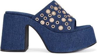 Azalea Wang Theodora Block Sandal in Denim at Nordstrom, Size 6.5