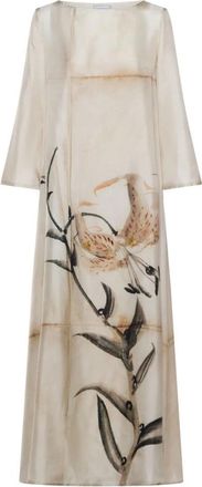 Pierre-Louis Mascia Aloe Kaftan Jurk - Dames - Maxi kleedjes - Beige - L - Bamboe - Kleedjes