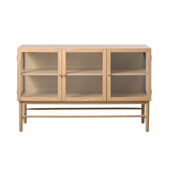 DRAWER Aparador de 3 puertas en vidrio templado y madera L132cm -Madera clara