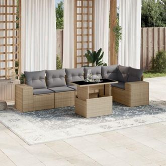 vidaXL Vidaxl - Set Sof&aacute;s De Jard&iacute;n 7 Piezas Y Cojines Rat&aacute;n Sint&eacute;tico Beige