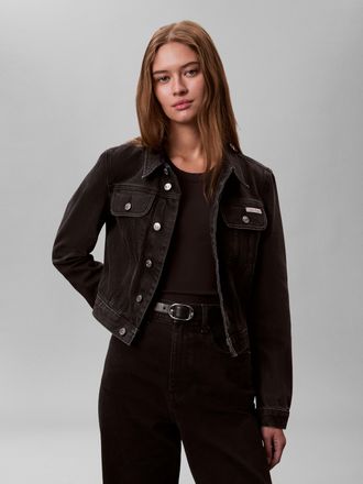 Calvin Klein Jeans Jeansjacke CALVIN KLEIN JEANS CROP 90S, Damen, Gr. XXL (46), ck essential schwarz, Web, Obermaterial: 100% Baumwolle, unifarben, schmal taillenbedeckt