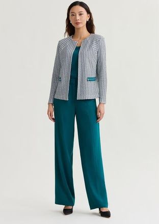 Misook Heritage Tri-Color Basketweave Knit Jacket in Spruce/white/black at Nordstrom, Size Xx-Large