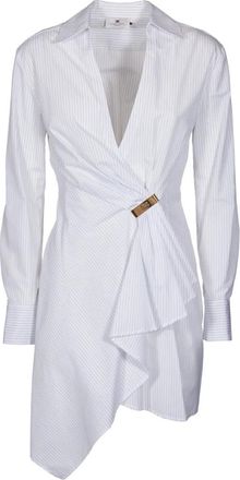 Elisabetta Franchi Shirt Dresses, female, White, Size: M Striped Cotton Shirt Dress with Jewel Decoration