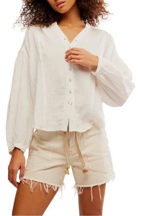 Free People Valley Cotton Doublecloth Button-Up Shirt in Clean Ivory at Nordstrom Rack, Size X-Large