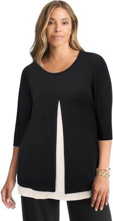 Jessica London Crew Neck Double Layered Tunic in Black Ivory at Nordstrom, Size Medium