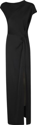 Federica Tosi Black Draped Back Vent Satin Maxi Dress