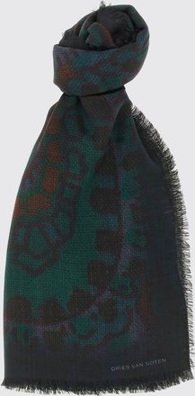 Dries Van Noten Ethnic Print Pure Wool Scarf with Fringed Hem