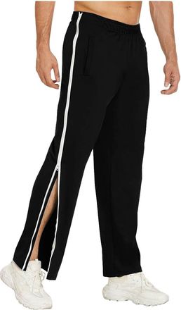 Generic Mens Tear Away Track Pants Side Full Zip Jogging Trousers Zip-Off Trousers with Pocket Basketball Full-Opening Sweatpants Leg Loose Fit Casual Sportsw