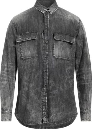 Dsquared2 Mens Regular Fit Faded Black Denim Shirt Cotton - Size Medium