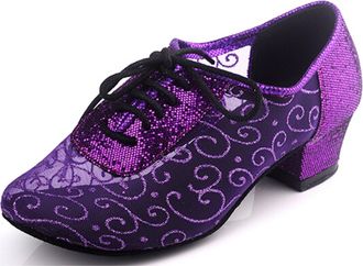 Minitoo QJ9005 Womens Lace-Up Net Purple Modern Salsa Tango Ballroom Latin Wedding Party Evening Dance Shoes 4 UK