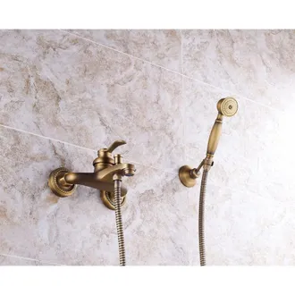 OEM Grifo De Ba&ntilde;era Y Ducha Con Ducha De Mano, Grifo De Ba&ntilde;era Retro De Lat&oacute;n, 2 Orificios, 2 Manijas, Mezclador De Ducha Mural, Dorado
