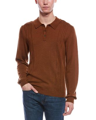Bruno Magli Cable Front Merino Wool Polo Sweater