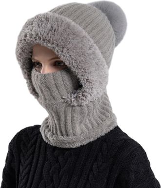 Generic Three in One Beanie Hat for Women, 3 in 1 Beanie Hat, Womens Knitted Hatin Fall and Winter (Gray)