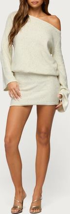 Edikted Sequin One-Shoulder Long Sleeve Knit Minidress in Cream at Nordstrom, Size X-Small