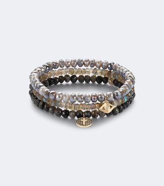 Sydney Evan Set of 3 14kt gold beaded bracelets with gemstones
