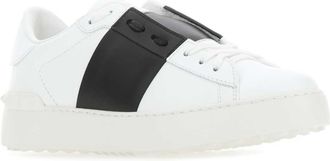 Valentino Garavani Mens White Leather Open Sneakers With Black Band Bianconerobianco