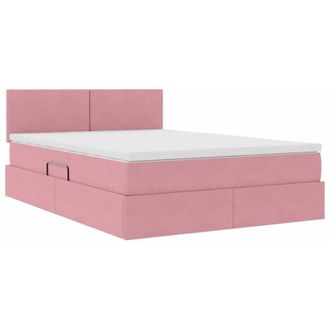 vidaXL Bed with LED Strip Lights with Storage Pink 140 x 200 cm Velvet vidaXL