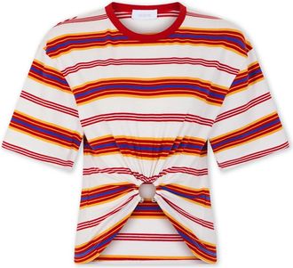 Paco Rabanne Gestreepte Crop Katoenen T-shirt met Piercing - Dames - T-shirts - Veelkleurig - S - Katoen - Tops