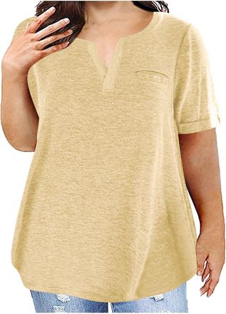 Generic Womens Short Sleeve Plus Size Basic T-Shirt | Lightweight Plain V-Neck Elegant Oversize for Casual Wear | Loose Summer Tees Tunic Tank Tops Suitable f