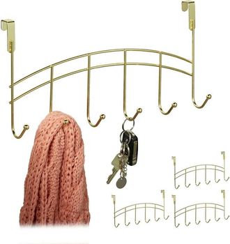Relaxdays Relaxdays Set of 4 Hanging Coat Racks, 6 Door Hooks, Convenient Storage, Hallway, Bedroom or Bathroom, 20x40x9 cm, Gold