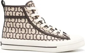 Guess Co logo-print high-top sneakers - women - Fabric/Rubber/Fabric - 40 - Brown