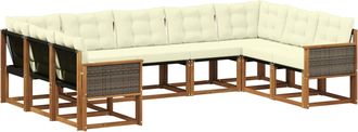 vidaXL Conjunto De Sof&aacute;s De Exterior 9 Uds. Natural Y Crema Vidaxl
