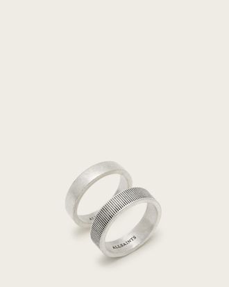 AllSaints Sterling Silver Eason Textured Sterling Silver Ring Set, Size: L