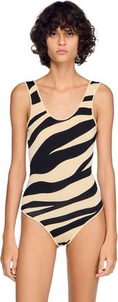 Sandro Zebra-print knit bodysuit in Ecru /Black at Nordstrom, Size X-Small