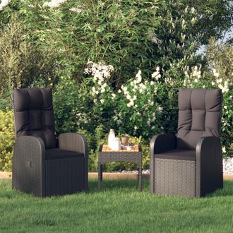 vidaXL Vidaxl - Sillas Reclinables De Jard&iacute;n Y Cojines 2 Uds Rat&aacute;n Pe Negro