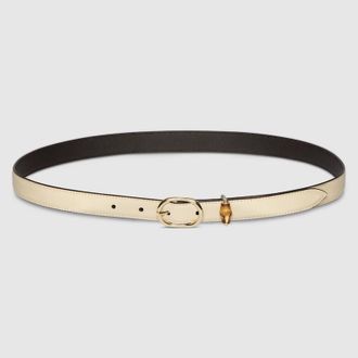 Gucci Thin Belt With Oval Buckle, Beige, Leather