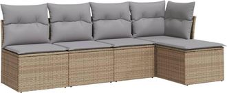 vidaXL Juego De Sof&aacute;s Jard&iacute;n Con Cojines 5 Pzas Rat&aacute;n Sint&eacute;tico Beige Vidaxl
