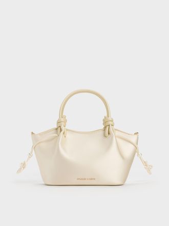 Charles & Keith Sammie Pearl-Butterfly Knotted-Handle Wavy Tote Bag