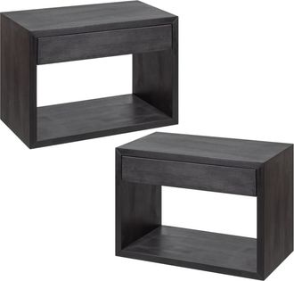 Woodek 2x mesita de noche flotante en abedul negro con cajón, grande