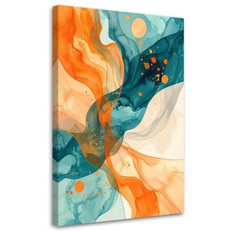 Feeby Cuadro En Lienzo, Abstracto En Tonos Turquesa Y Naranja, 70x100