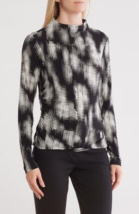 DKNY Long Sleeve Mock Neck Top in Black Combo at Nordstrom Rack, Size X-Large