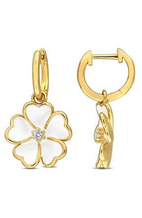 Delmar White Topaz & Enamel Floral Drop Huggie Hoop Earrings at Nordstrom Rack