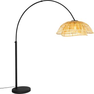 QAZQA Oriental L&aacute;mpara De Arco Oriental Negra Con Bamb&uacute; Natural - Pua Bamb&uacute; /acero /m&aacute;rmol Alargada Adecuado Para Led Max. 1 X 40 Watt - Qazqa