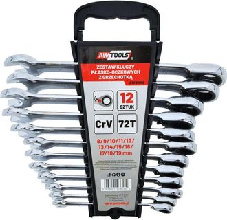 OEM Juego De Llaves Combinadas Con Carraca Awtools, 12 Piezas 8-19mm, Herramienta Profesional, Dise&ntilde;o Ergon&oacute;mico, Alta Durabilidad Y Versatilidad Para Tra